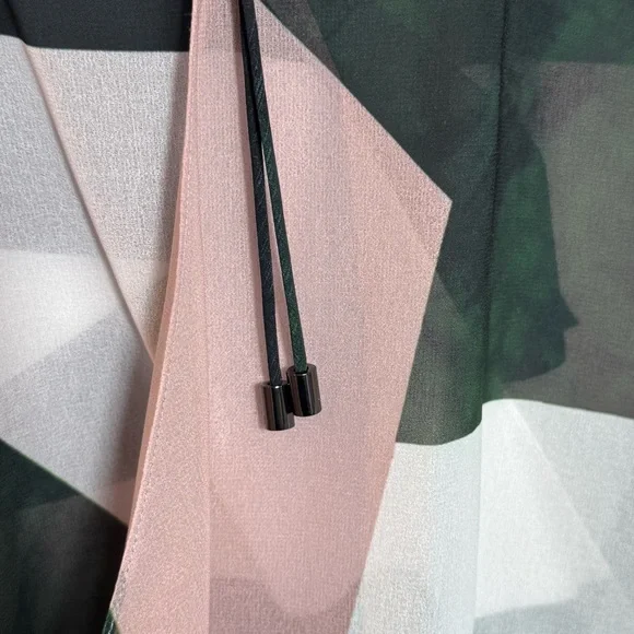 Ted Baker London Sheer Geometric Waterfall Blouse Designer Pink Green Size 1 - Picture 4 of 8